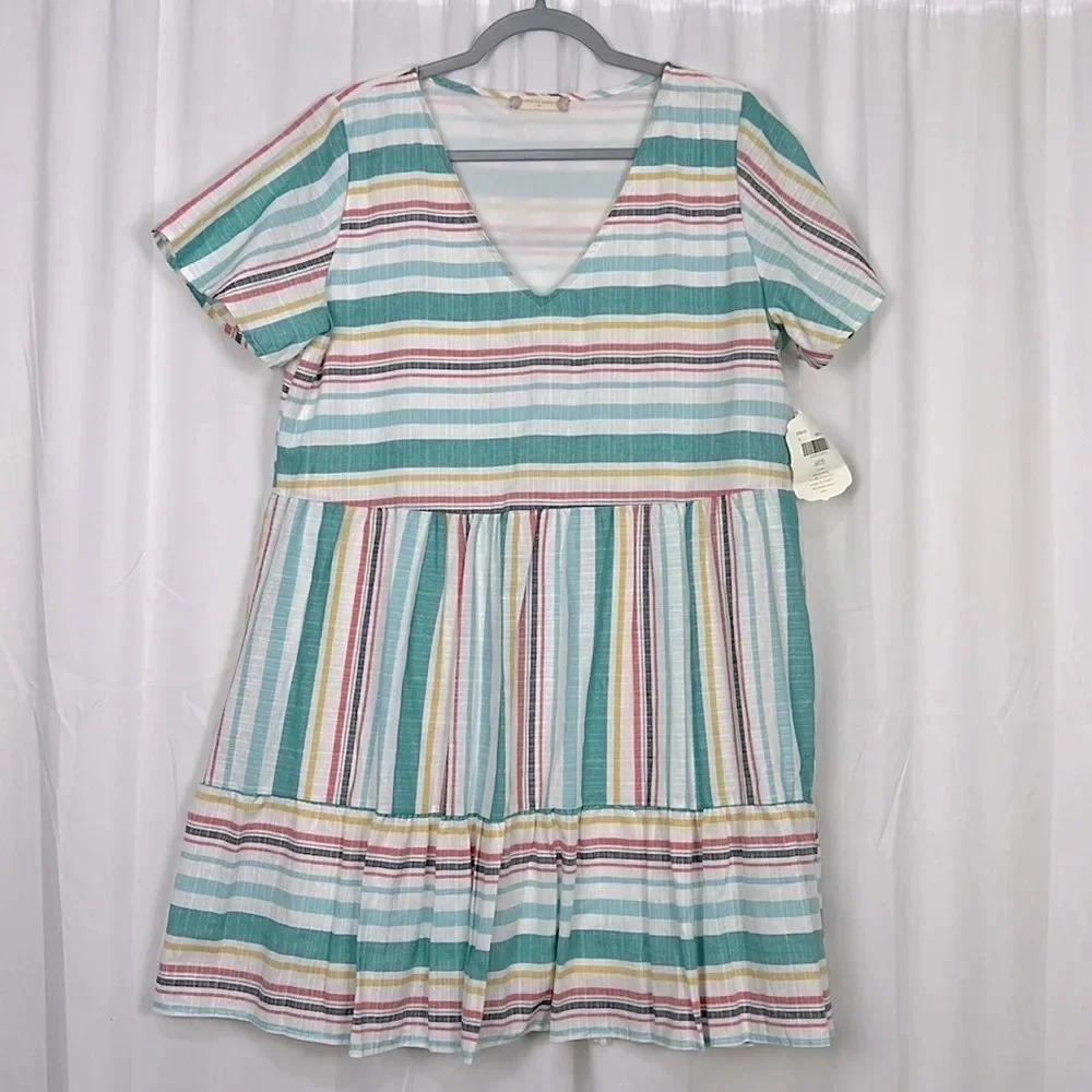 Altar'd State New Women’s Medium Short Sleeve Striped Dress‎